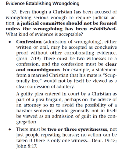 Admission or witness from the Elder's manual