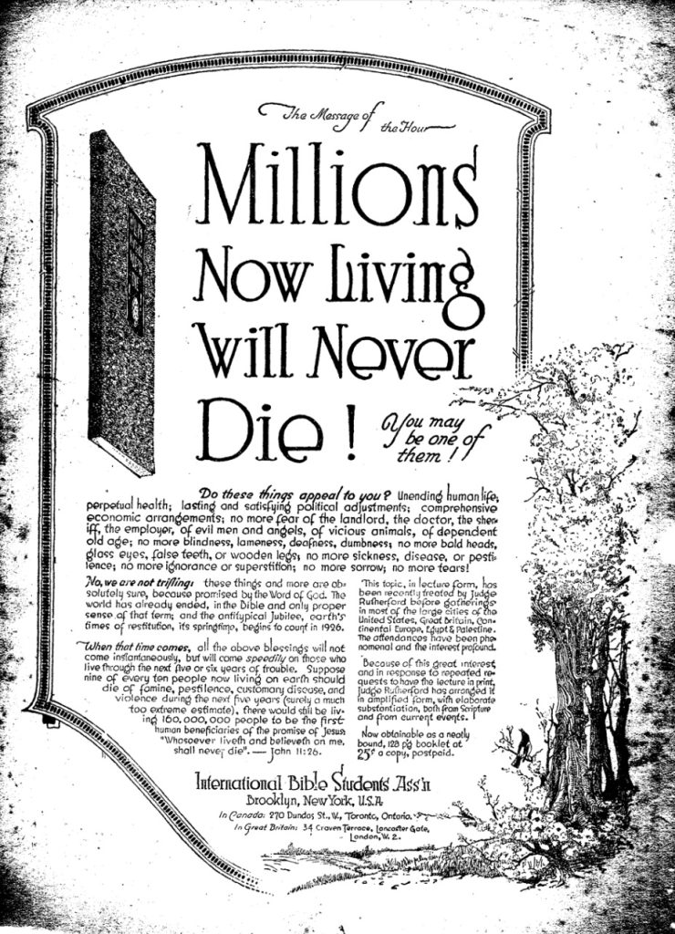 Millions Now Living Will Never Die, 1921